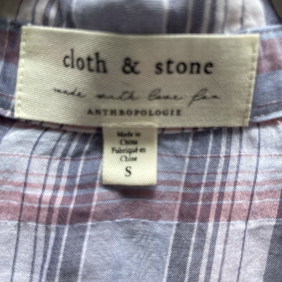 ANTHROPOLOGIE Cloth & Stone Plaid Button Down Chest Pockets Tie Front Top Small - Picture 7 of 11